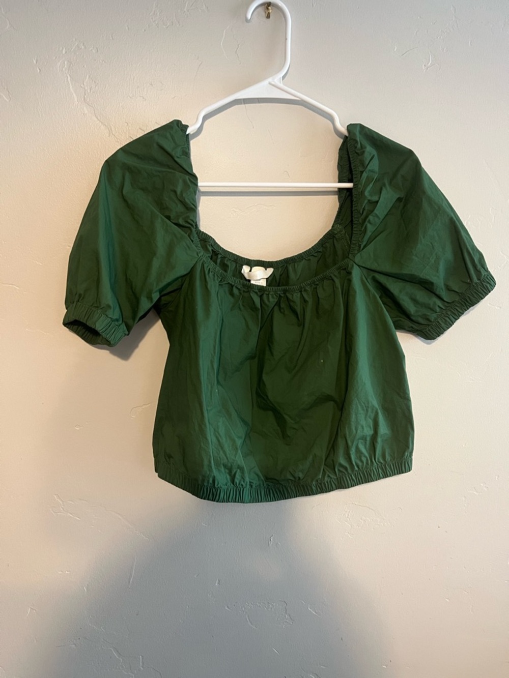 H&M Dark Green Puff Sleeve Crop Top